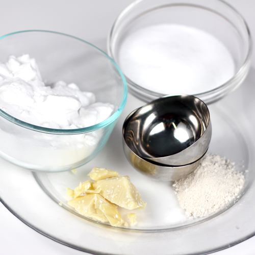All of the ingredients for Tiger Stripe Bath Bombs