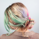 Hair Chalk on blonde hair, shows up much more brightly than on dark hair.